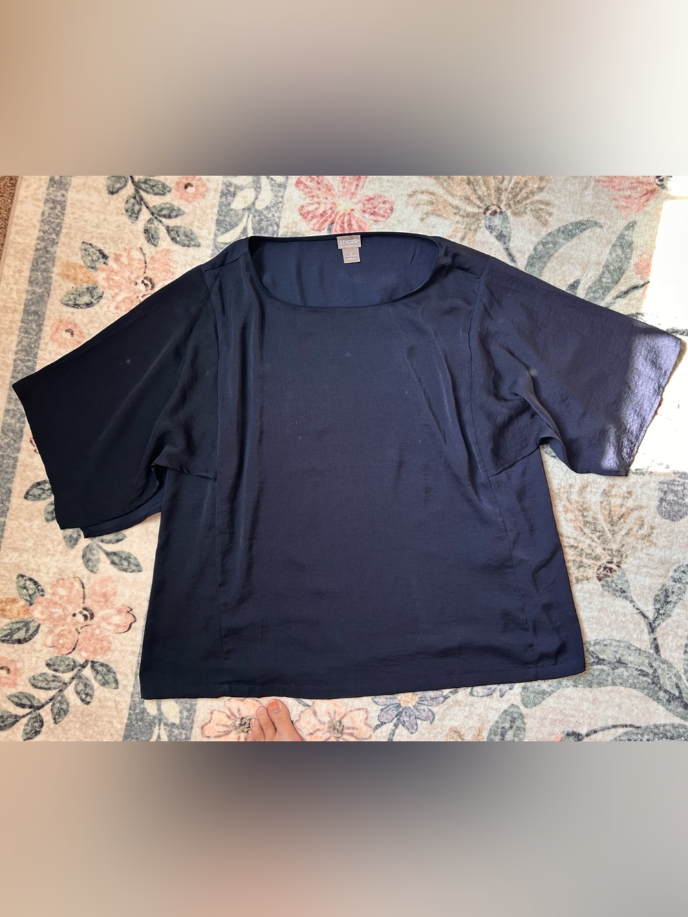 Chico's Luxurious Navy Silk Flowy Blouse with split sleeves